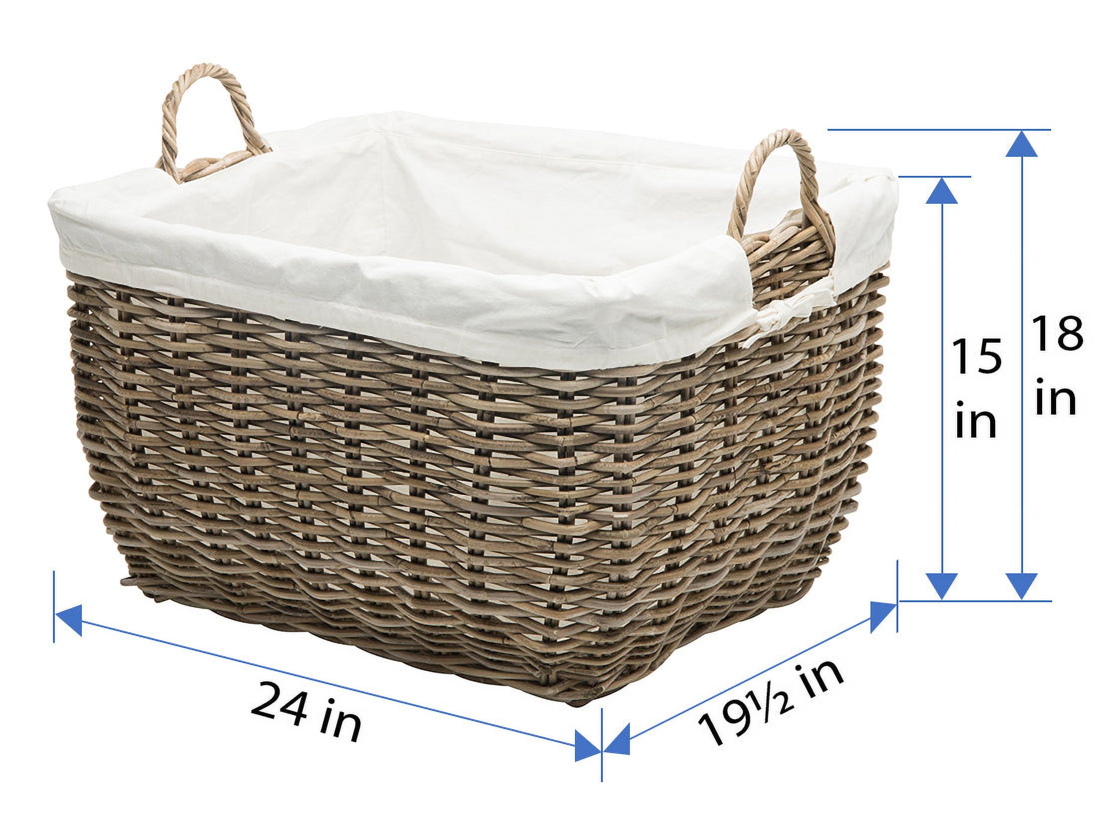 Kouboo Rattan Rectangular Laundry Basket with Liner, Handmade, Removable Liner, Laundry Basket, Bathroom, Bedroom, Kids Room, Gray