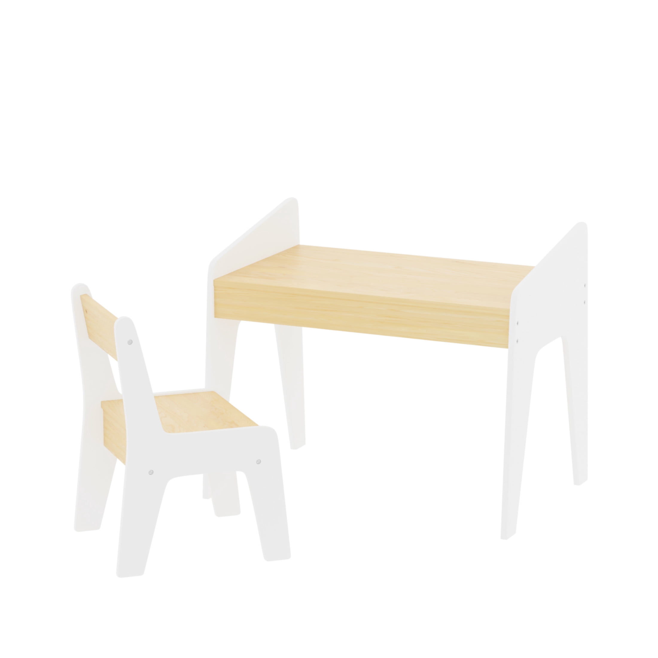 Noble House Kids Wooden Study Table and Chair Set, Children's Desk for Drawing & Reading, Kids Room, White and Natural