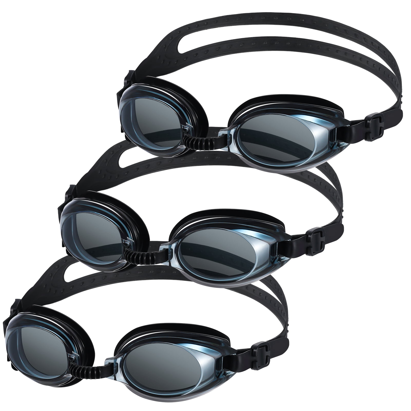 Prdigy 3 Pack of Swim Goggles, Black Pool Goggles, Adult Goggles for