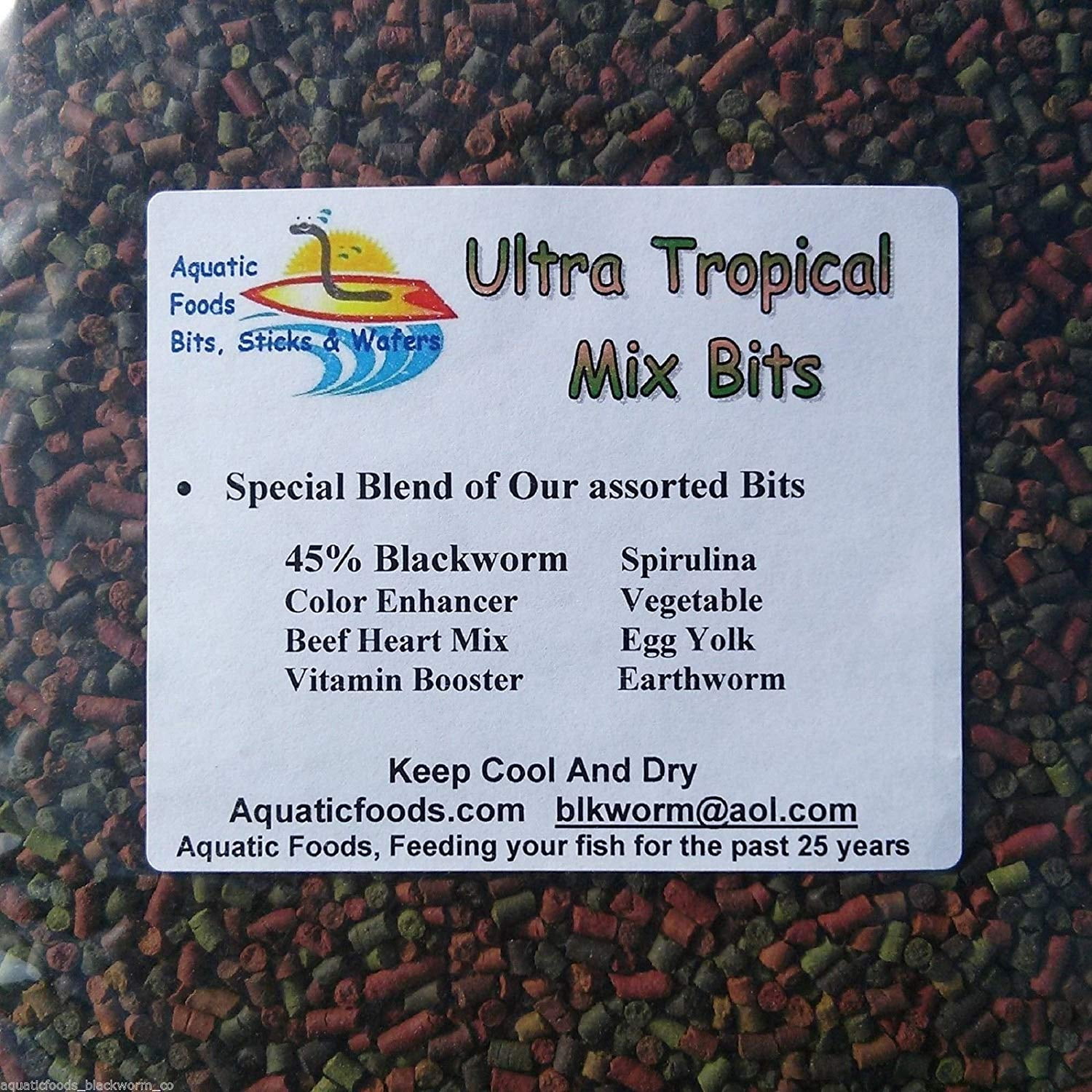 Aquatic Foods Ultra 8 type Tropical Mix Sinking Bits, Discus, Cichlids, Pelcos, Cories, All Tropical Fish - 1-lb