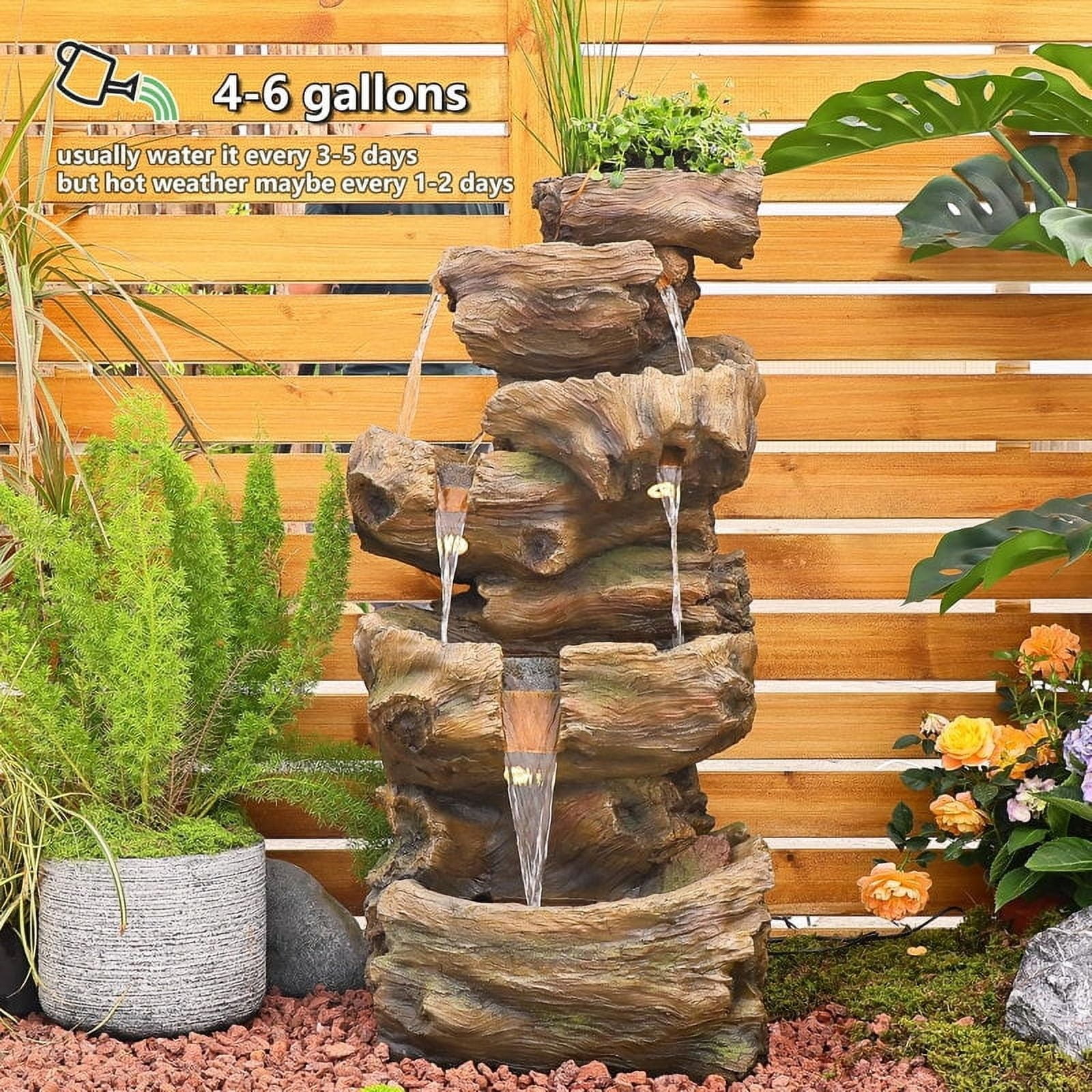 5-Tier Outdoor Rock Waterfall Fountain with LED Lights, Large Cascading Garden Water Feature for Patio, Porch, Yard