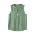 thumbnail image 4 of oqasdz Womens Tank Tops Sleeveless Button Crewneck Solid Color Shirt Comfort Loose Fit Blouse Lightweight Daily Wear Versatile Casual Outdoor,Green,L, 4 of 4