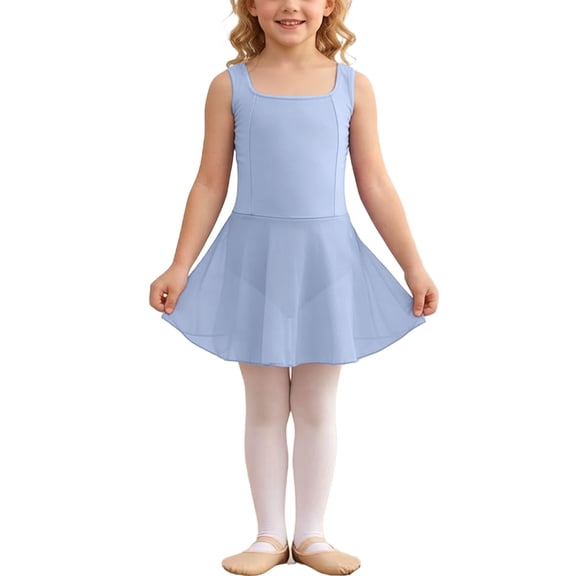 AHTJRT Girls Sleeveless Tennis Dress Dance Ballet Leotards Square Neck Dress Summer Spring School Active Sports Outfits Blue 3-4 Years