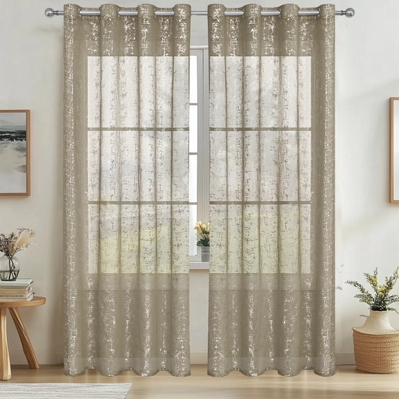 sdhkgrrt Semi-Transparent Curtains, Silver Embossed Pattern Sheer Window Curtains, Polyester Voile Drapes for Bedroom Living Room Study, Home Decor Window Treatments