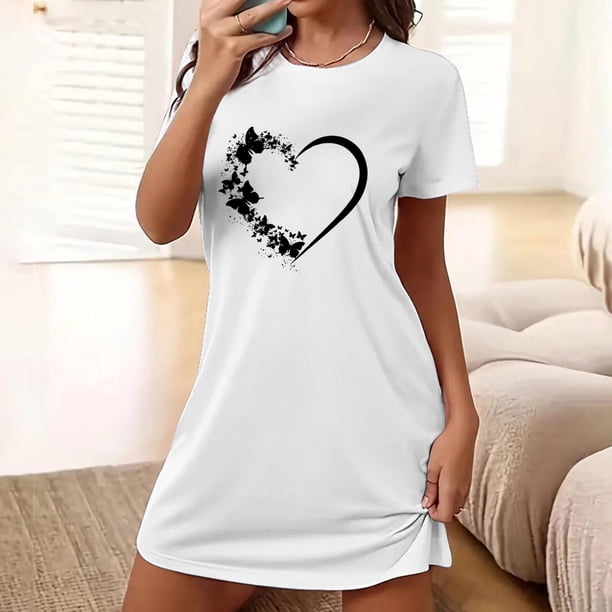 Camisón corto de talla grande para mujer, camisón de manga corta con estampado de pecho a la moda, camisón para mujer
