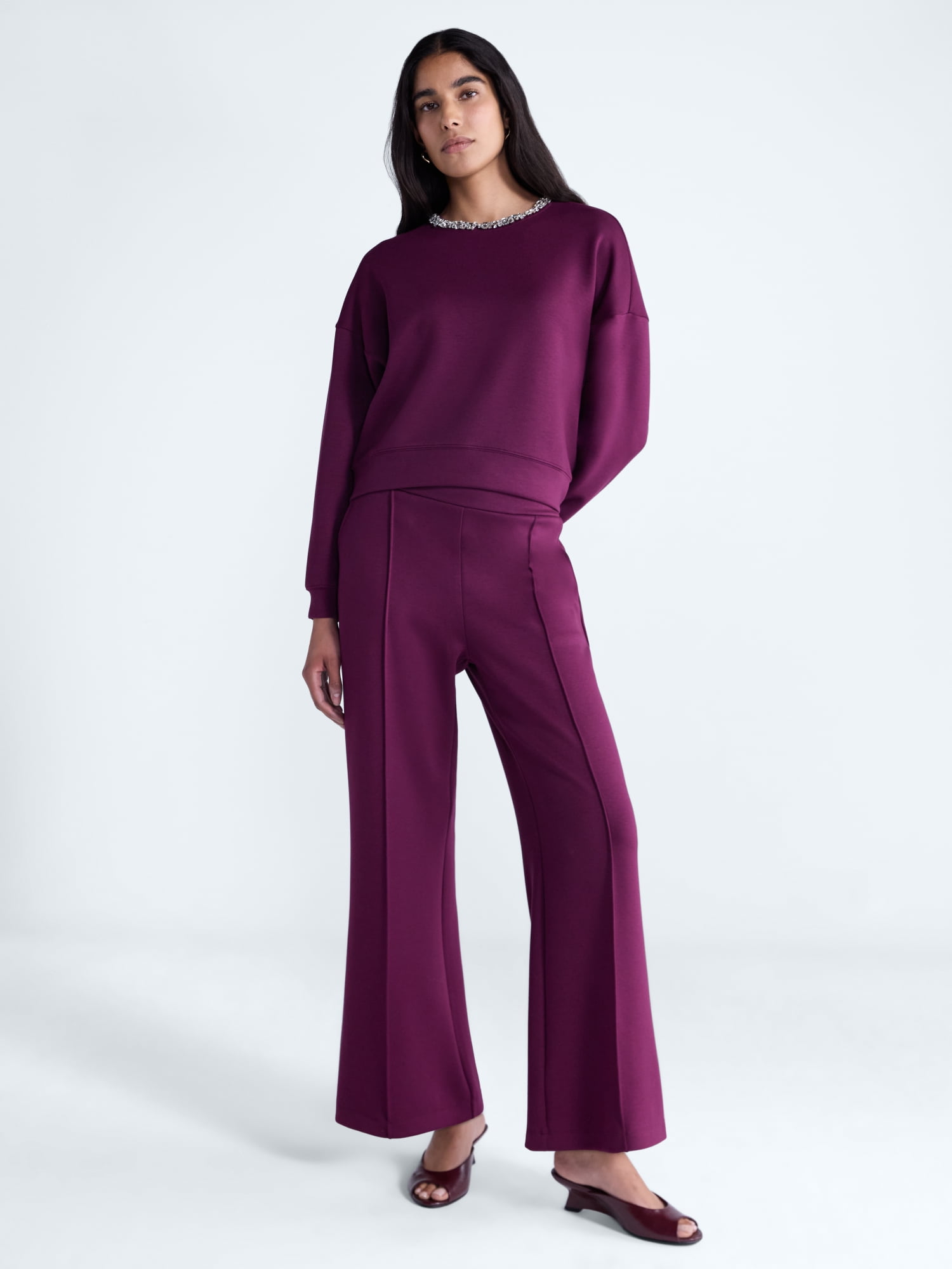 Scoop Women's and Women's Plus Scubaknit Embellished Sweatshirt, Sizes XS-4X