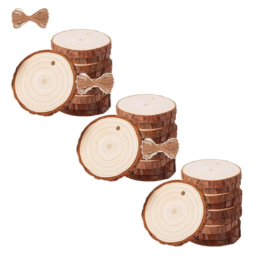 CurioCo DIY Round Wood Slices Natural Unfinished Wood Chips for Crafts Carving Wood Burning Rustic Christmas Ornaments Wedding Gift Tags Home Decor