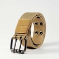 thumbnail image 2 of Double Bar Pin Buckle Woven Canvas Belt for Men Women, Pre-Punched Multi Eyelet Breathable Outdoor Travel Daily Casual Waistband Khaki-B, 2 of 7