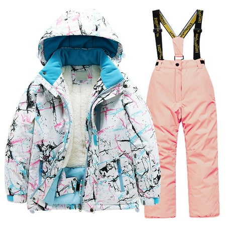Hwmodou Toddler Girl Clothes Sets Winter Kids Lined Ski Jacket Pants Set Winter Snowboarding Rain Coats Girls Boys Snow Suits Stylish Clothing