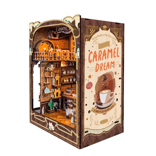 Kit de casa de muñecas Book Nook DIY IBOHEYE Caramel Dreams con luz