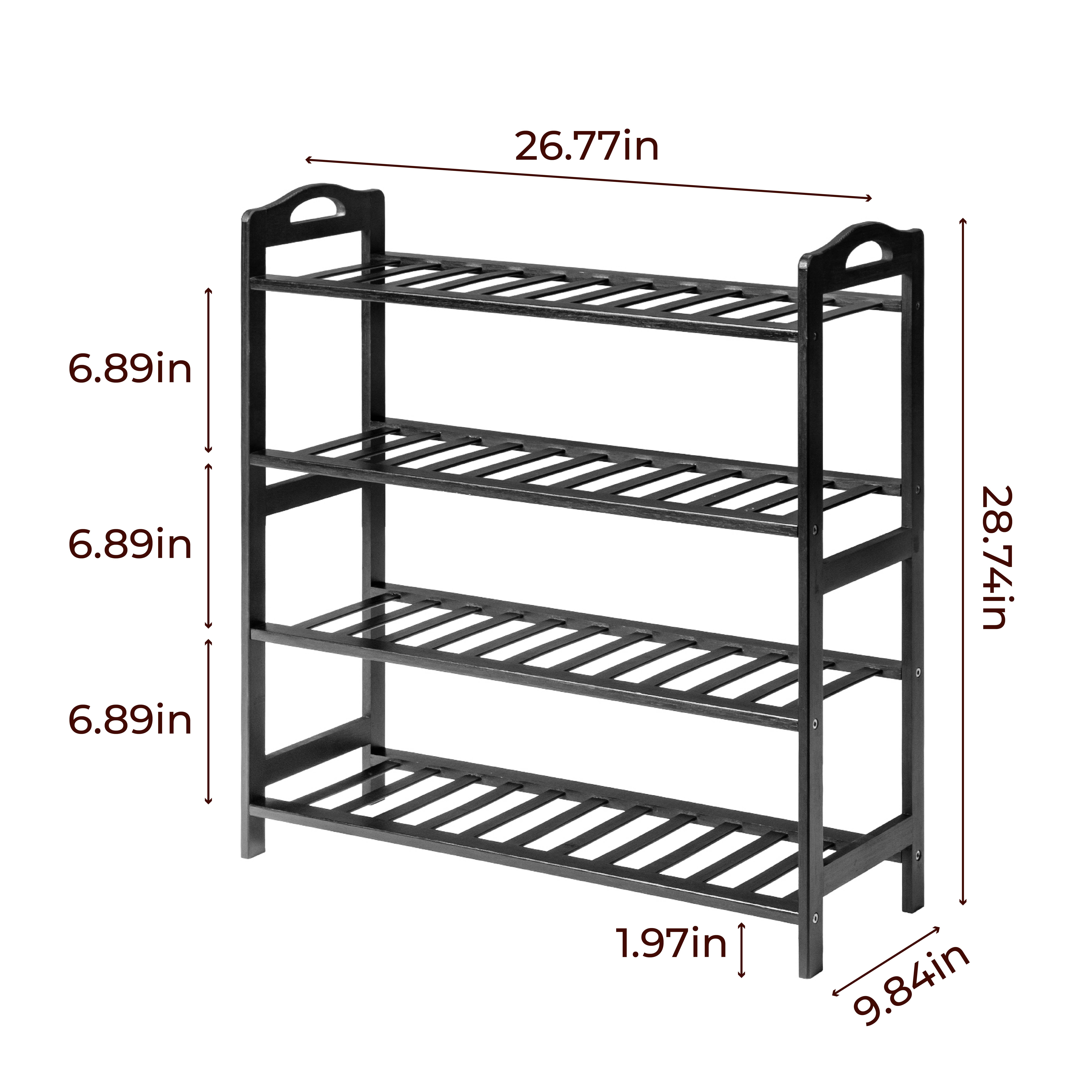 Zimtown Natural Bamboo 4 Tiers Shoe Rack Shoe Storage Organizer 12-Batten Free Standing Shoe Tower Shoe Shelf Shoe Cabinet for Entryway Hallway Living Room Closet, Black