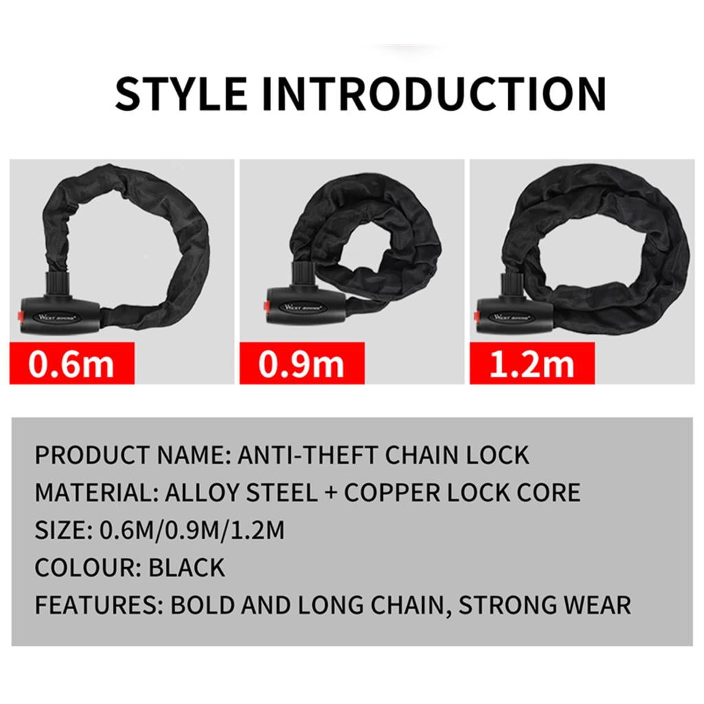 DimyFew Bicycle Cable Lock Anti-theft Bikes Motorcycle Chain Lock with Sleeve 0.6M