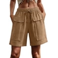 thumbnail image 2 of Cagogo Women Cargo Elastic Waist Bermuda Pants with Pockets Casual Loose Fit Vacation Beach Shorts Summer Travel Utility Trousers Relaxed Outdoor Wear, Khaki S, 2 of 6