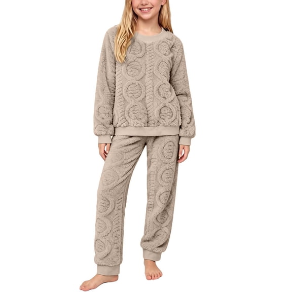 Mifsaly Girls 2 Piece Fleece Pajama Sets Warm Winter Pajamas Long Sleeve Sweatshirt and Elastic Waist Jogger Sweatpants