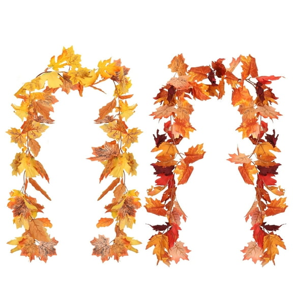 Deago 2 Pack Fall Maple Leaf Garland 5.6Ft/Piece Autumn Hanging Vine Artificial Foliage Garland for Home Wedding Christmas Thanksgiving Decor