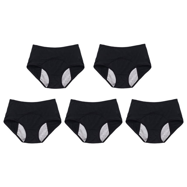 Minnieouse Bragas protectoras de cintura alta a prueba de fugas, entrepierna de algodón de doble capa para máxima protección, 5 pack/lote Ropa interior Negro L+5 piezas