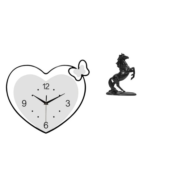 Reloj de pared,Reloj de pared acrílico para oficina en casa,sin tictac,Relojes de pared colgantes Reloj de tiempo decorativo,Estatua del caballo,Estatua de caballo de resina,escultura animal