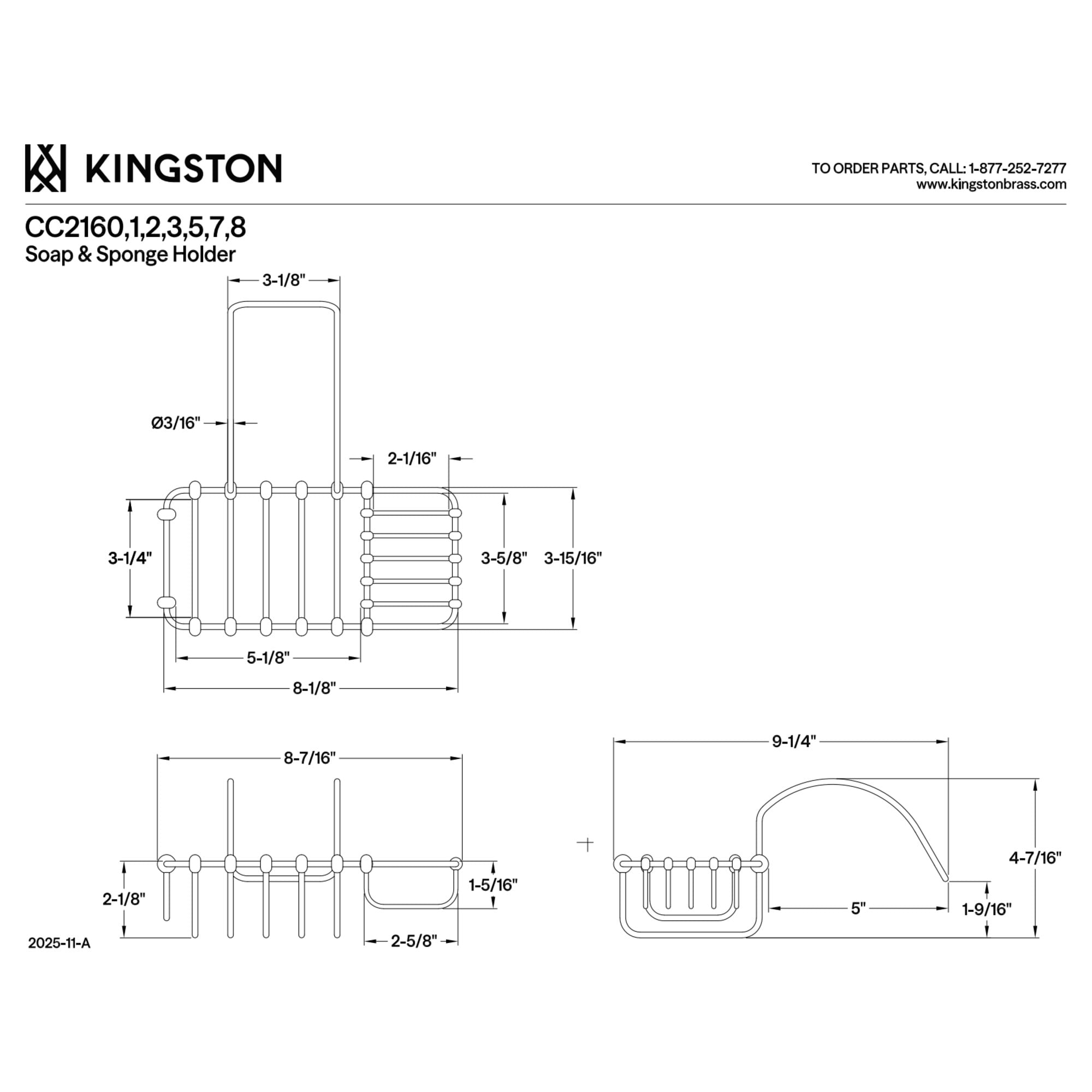 Kingston Brass CC2167 8-3/8 Inch Clawfoot Tub Hanging Soap and Sponge Holder in Brushed Brass