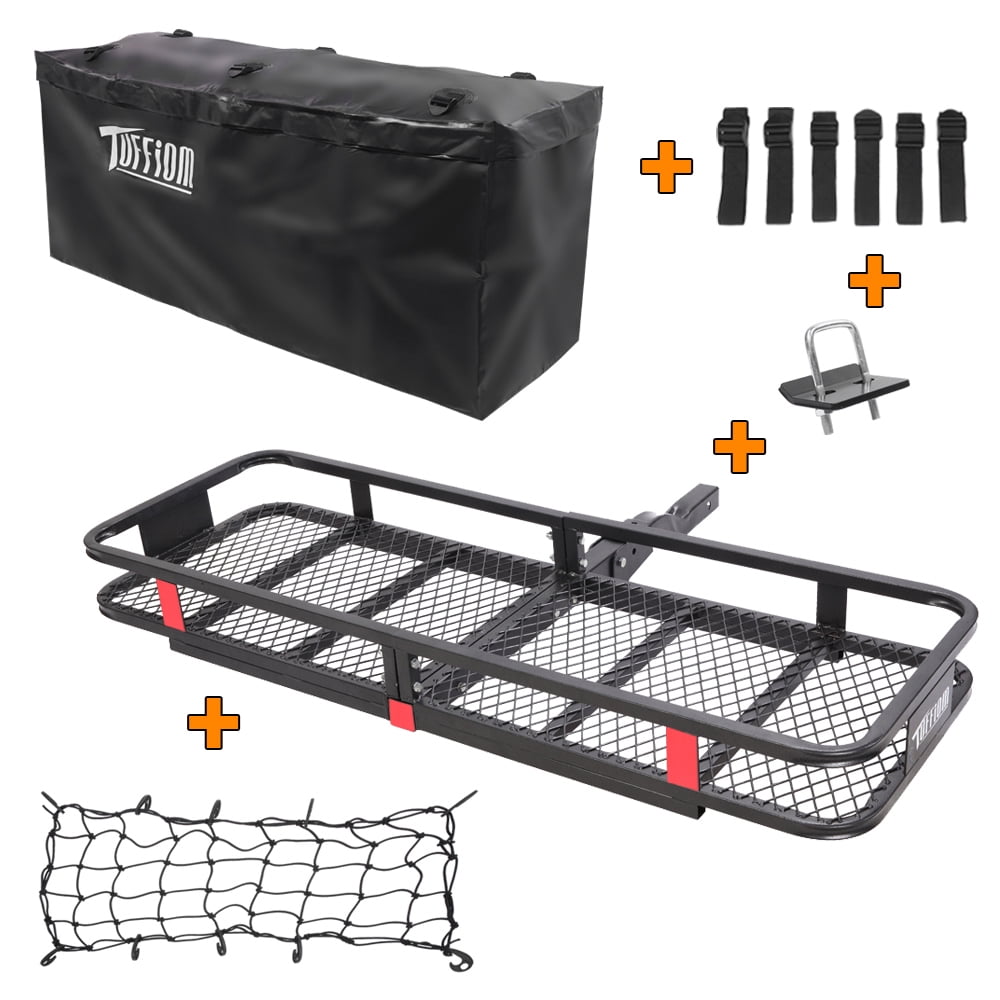 TUFFIOM 60x20x6 Hitch Mount Folding Cargo Carrier with Waterproof Cargo