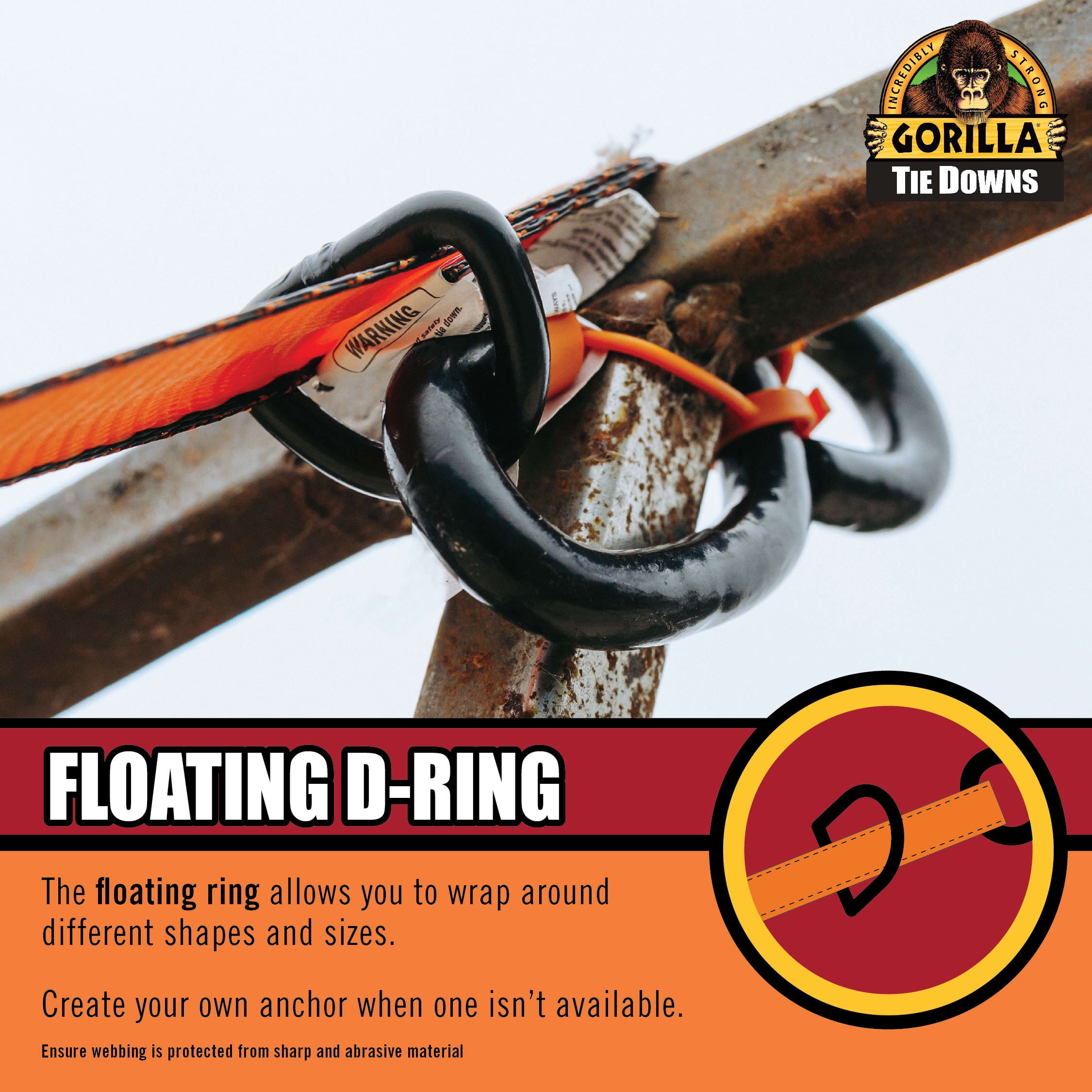 Gorilla 2 Pk 1.5" X 14' Ratchet Strap W/ Orange Gorilla Grip Handle W/ Cap Locks W/ Floating "D" Rings (Orange Webbing)