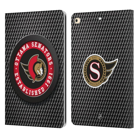 Head Case Designs Officially Licensed NHL Ottawa Senators Puck Texture Leather Book Wallet Case Cover Compatible with Apple iPad 9.7 2017 / iPad 9.7 2018