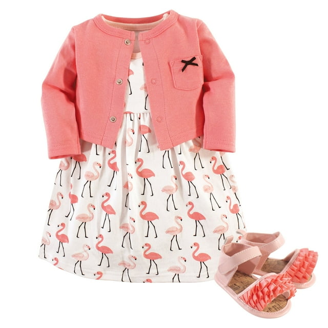 Hudson Baby Conjunto De Vestido Y Zapatos De Algodón Para Niña, Flamencos, 9-12 Meses