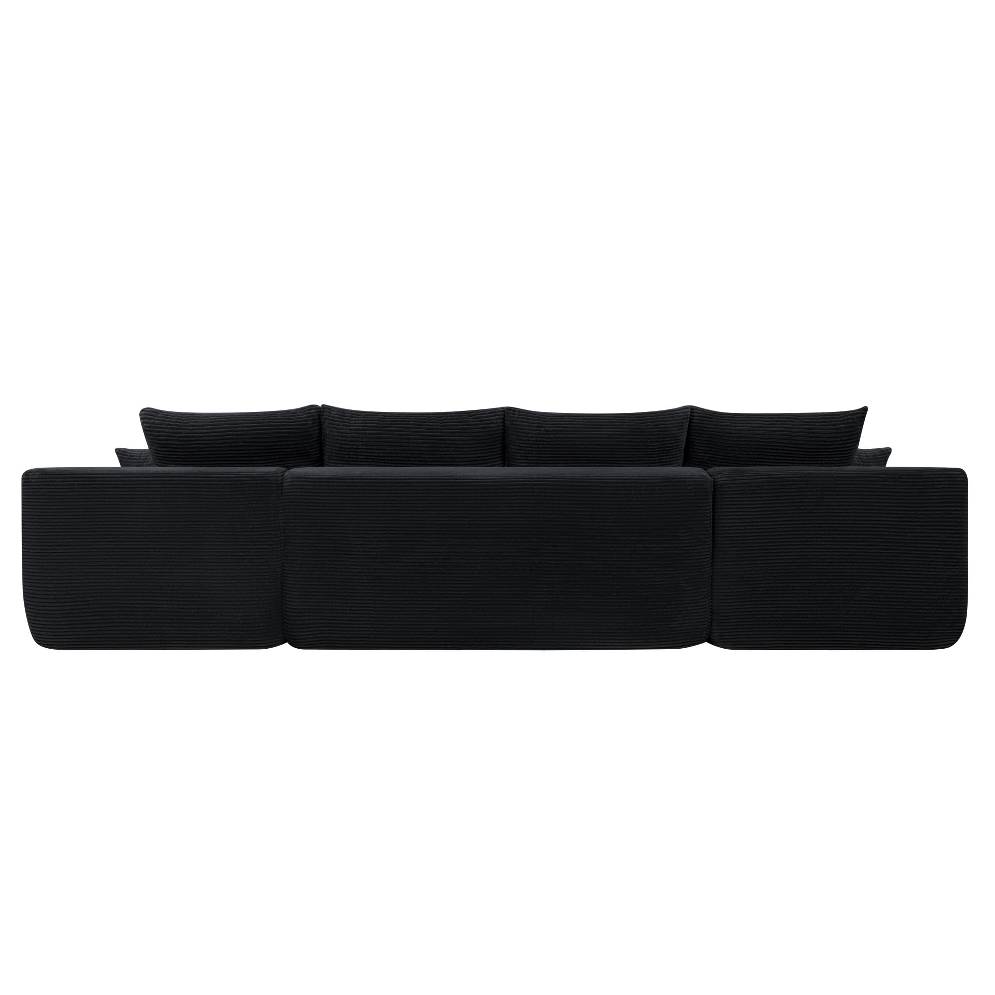 126"W U Shape No-Assembly Sectional Sofa with Chaise, Modular Couch Set with Pockets & Cup Holders, Deep Seat Upholstered Sofa