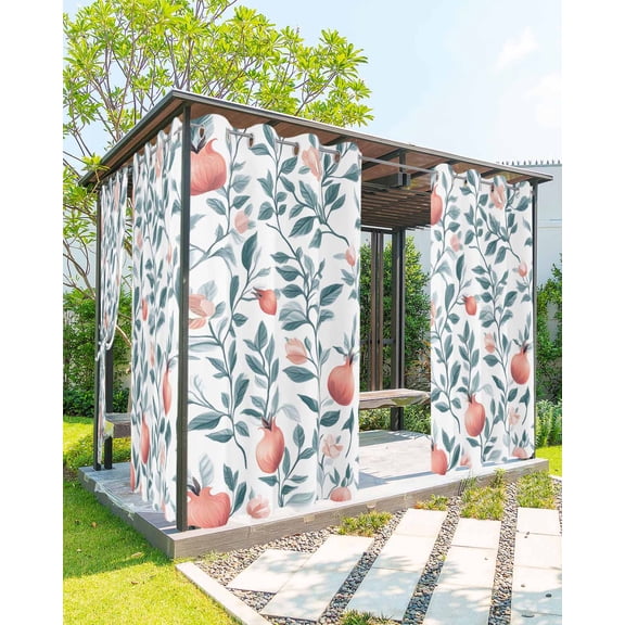 nqOlkjepod Outdoor Curtains for Patio Waterproof, Teal Green Botanical Outdoor Privacy Panels Grommet, Pink Spring Floral Country Blackout Outside Curtains for Porch/Cabana/Pergola 54"x95", 2 Panels