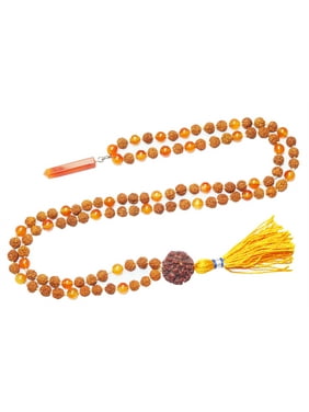 Mogul Tibetan Mala Necklace Healing Reiki Carnelian Pendants with Rudraksha 108 Yoga Jewelry
