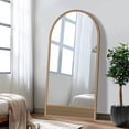 thumbnail image 2 of 71"x37" Wood Rattan Wall Mirror Arched Mirror,Brown, 2 of 7
