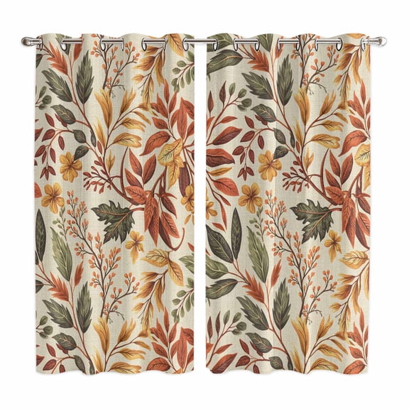 Curtains 84 Inches Long 2 Panels, Fall Leaves Grommets Window Treatment Curtain, Farmhouse Retro Botanical Floral Thermal Curtains Drapes for Living Room/Bathroom