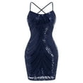 thumbnail image 4 of IDOPIP Women's Sparkly Sequins Bodycon Mini Dress Spaghetti Straps Floral Glitter Party Dress, 4 of 7