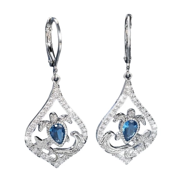 Boucles d'Oreilles Tortue Goutte d'Eau Bleu Mer Personnalité Polyvalente pour Enfants