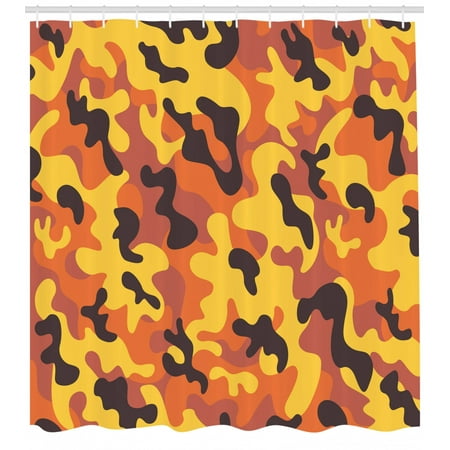 Camo Shower Curtain Lively Colors Retro Style Camouflage Defense