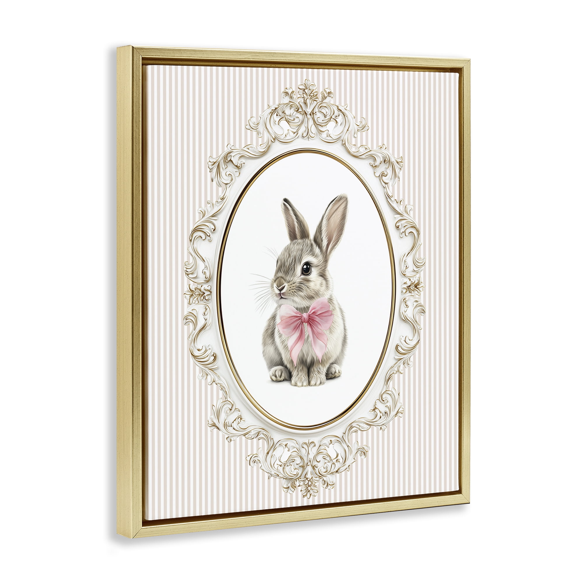 Stupell Industries Ornate Border Bunny Gold Framed Floater Canvas Wall Art, design by Christine Simpson Art