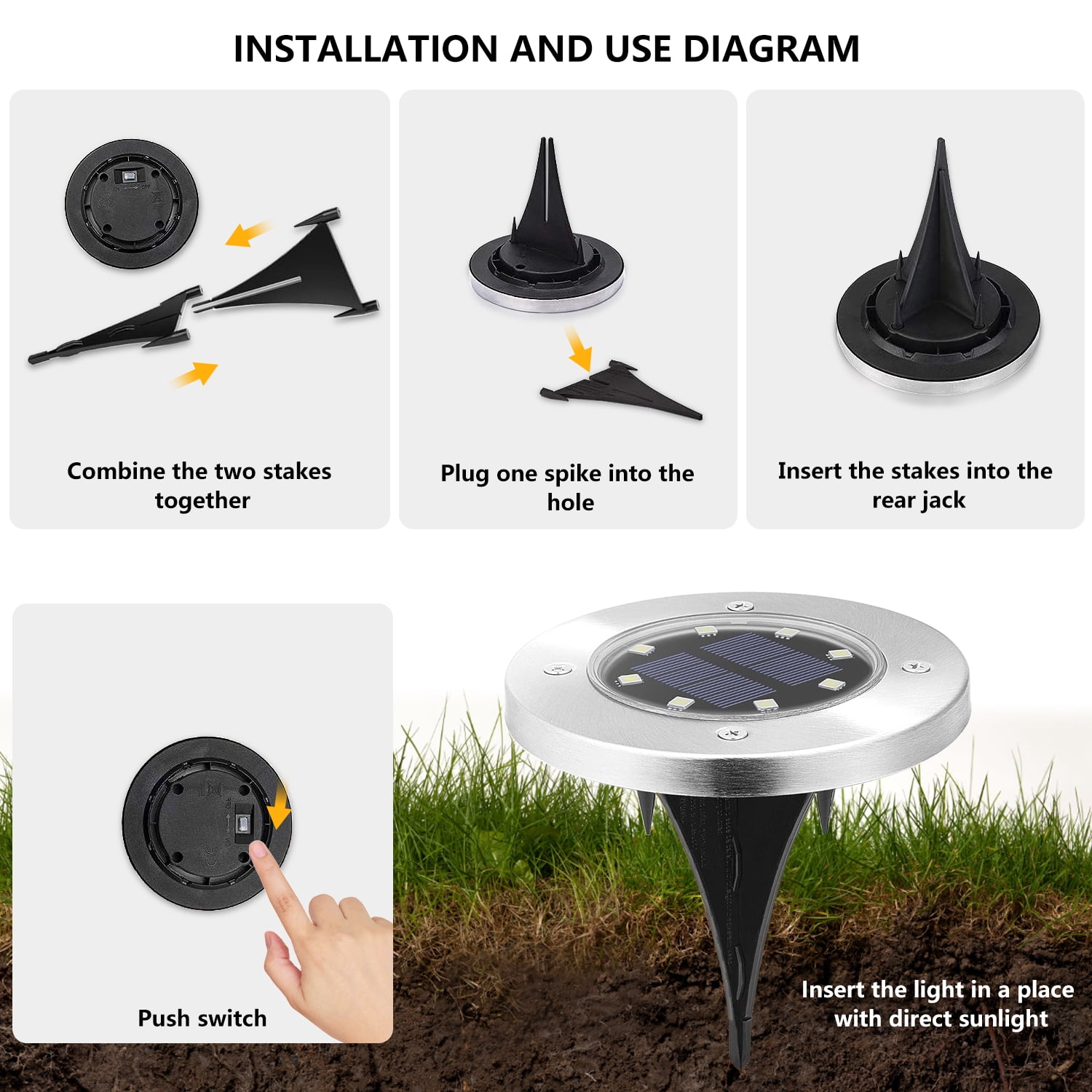 8 Pack 8 LED Solar Disk Lights, Outdoor Solar Ground Landscape Light for Garden Patio Decor, Warm White