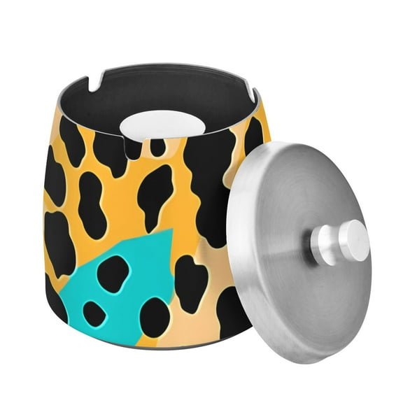 Outdoor Ashtray with Lid for Cigarette Stainless Steel Smokeless Ash Tray for Patio Home Table Decor Soft Color Leopard Print