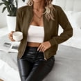 thumbnail image 4 of Ladies Casual Jacket Baeitkot Ladies Fashionable Short Zipper Women Jacket Solid Color Jacket Casual Jacket Coffee L, 4 of 9