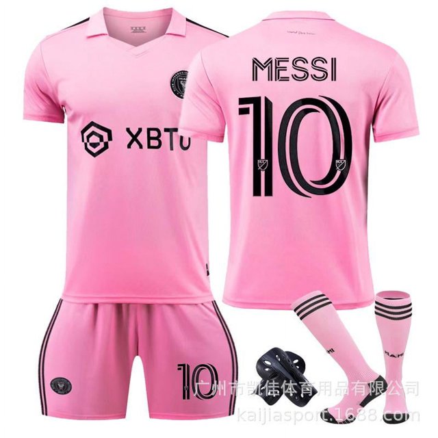 Soccer Jersey New Messi Jersey Inter Miami Youth Men's Home Shirt No. 10 + black socks + shin pads 18(100-110cm)