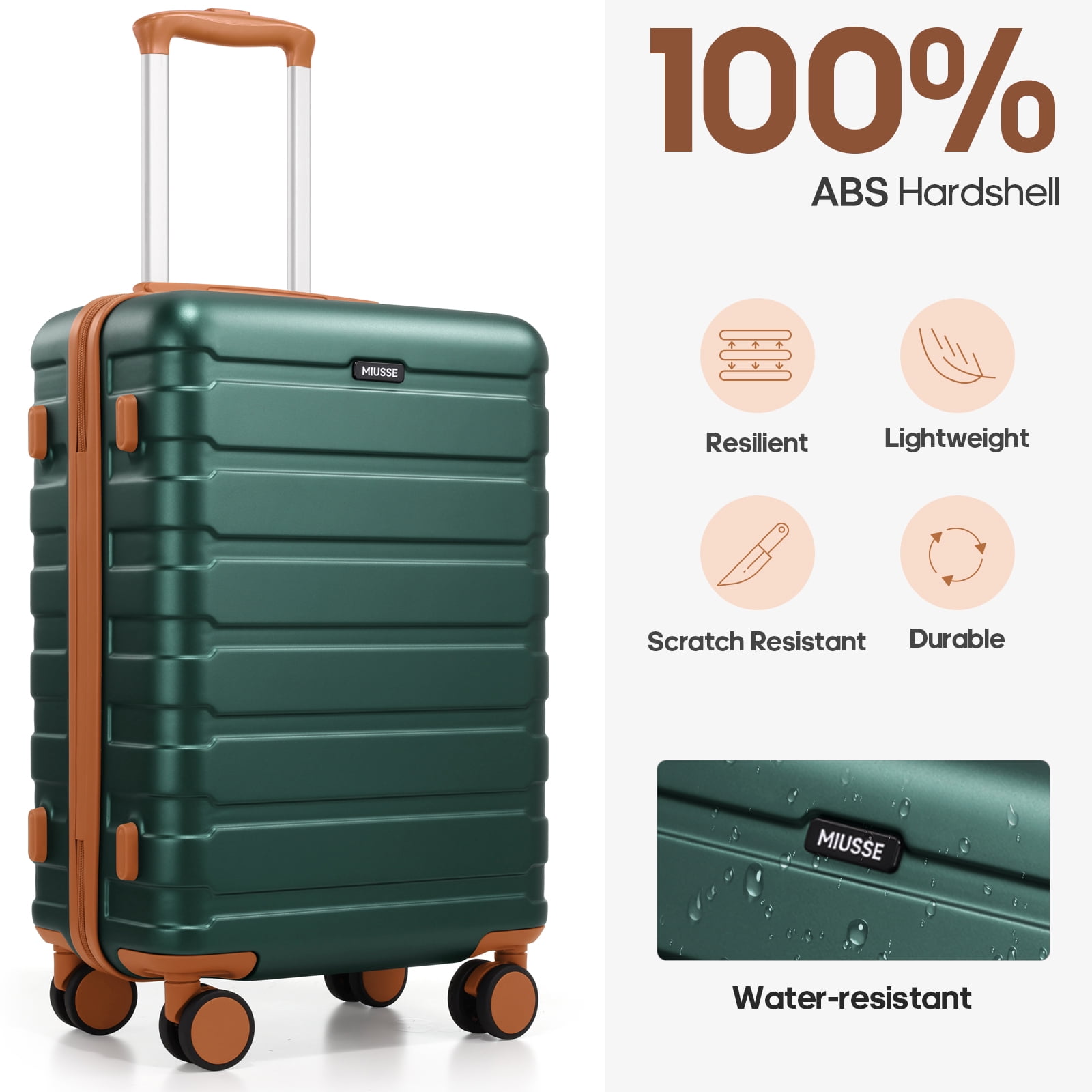MIUSSE Carry on Luggage Set 3 Piece Hard Shell Luggage Sets with YKK Zipper Spinner Wheels TSA Lock Carry on with Backpack Set