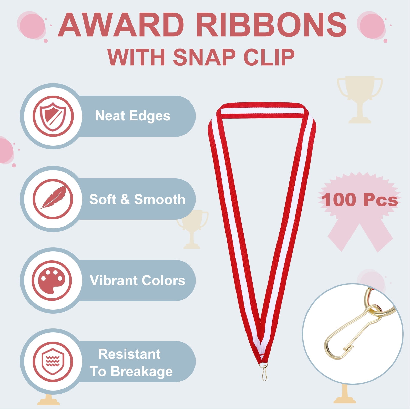 Uxcell Award Neck Ribbons with Snap Clips Polyester Medal Lanyards for Competitions Red/White 100 Pack