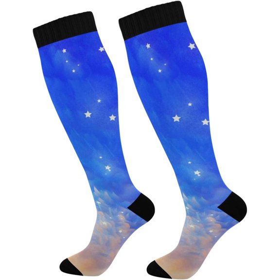 GZHJMY Galaxy Compression Socks, Women Men Long Stocking (20-30mmHg), Travel Knee High Stockings for Athletic Sports,Running,Cycling,Nursing
