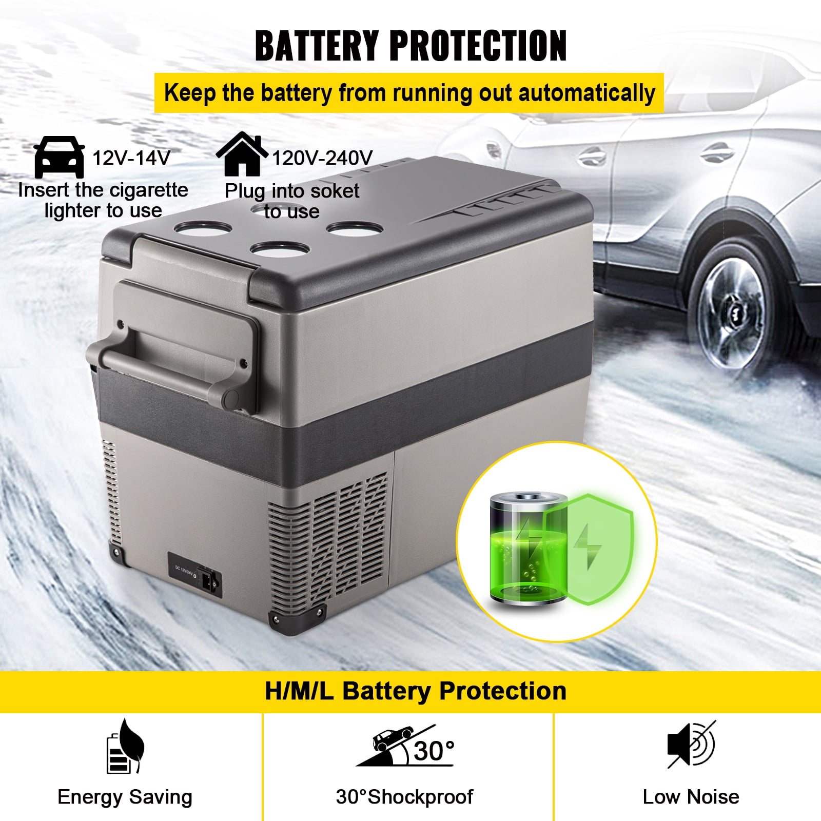 KFFKFF 12V Car Refrigerator 48 Quart(45L), App Control(-4℉~68℉) Electric Freezer, 12/24V DC & 110-240V AC Compact Fridge for Camping Travel Outdoor Gray