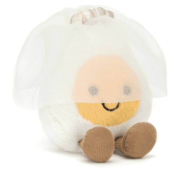 Jellycat Amuseables Boiled Egg Bride Stuffed Toy, 5.5 inches - Food Plush - Fun Wedding & Engagement Gift