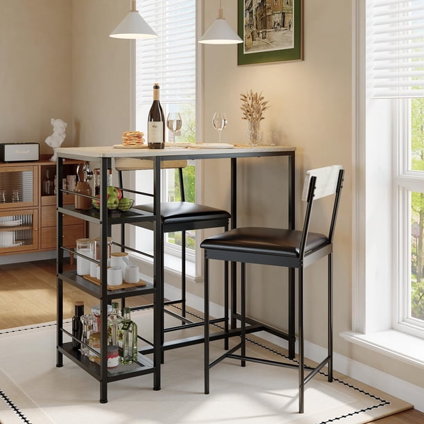 Garvee Juego de Comedor Alto 3 Piezas para 2 con Estante de 3 Niveles – Estilo Industrial