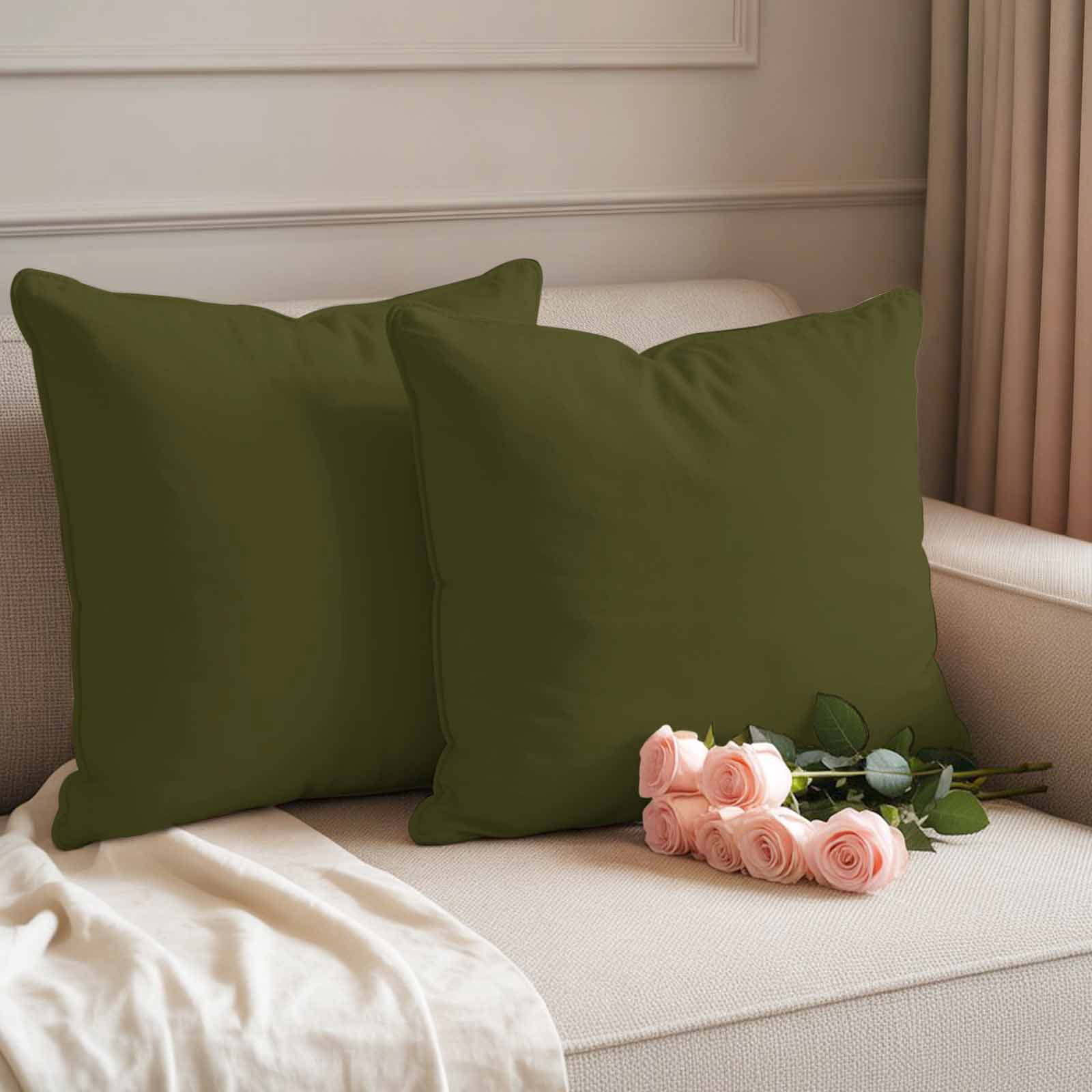 Olive Green Outdoor Pillow Covers 18"x18" Set of 2, Solid Color Waterproof Throw Pillow Covers for Patio Furniture, Decorative Cushion Covers for Porch