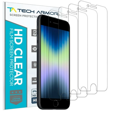 Tech Armor HD Clear Film Screen Protector Designed for Apple iPhone SE 3, iPhone SE 2, iPhone 7 and iPhone 8 4.7 Inch - 4 Pack