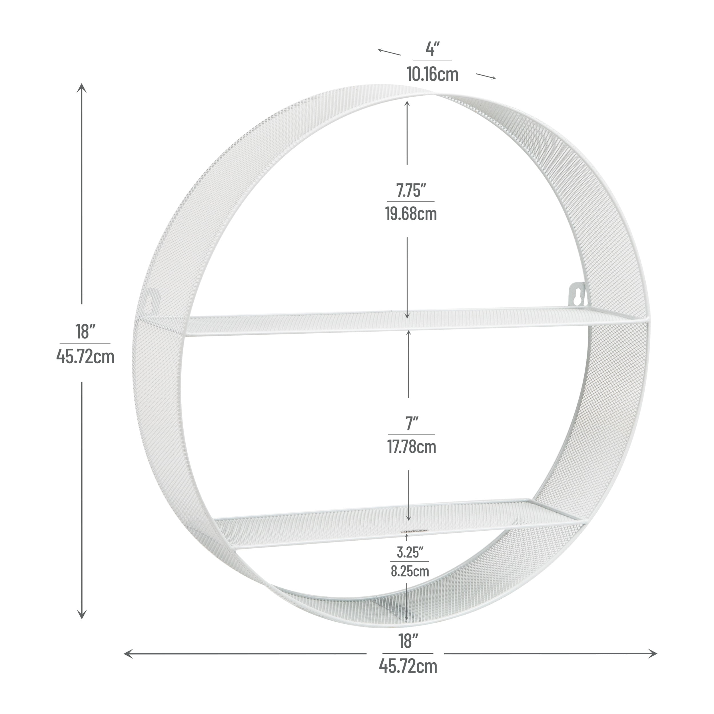 Mind Reader Circular Floating Shelves, Wall Decor, Accent Shelf, Metal, 18"L x 4"W x 18"H, White