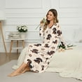 thumbnail image 3 of SEANATIVE Women's Cozy House Dress Long Sleeve Pajama Dress Soft Button Front Full-Length Nightgown, Sleep Shirt for Bedroom, M, Dachshund Dog Paw Heart-shape Pattern Beige, 3 of 7