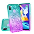 thumbnail image 2 of Compatible for Samsung Galaxy M11 Case with Tempered Glass Screen Protector SOGA Diamond Liquid Quicksand Cover Cute Girl Women Phone Case - Teal / Purple, 2 of 5